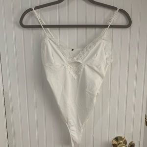 White Bodysuit With Floral Lace Detailing